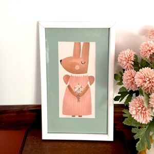 Bunny Rabbit Holding Flower Bouquet Cottagecore Framed Canvas Art Print Wall Art